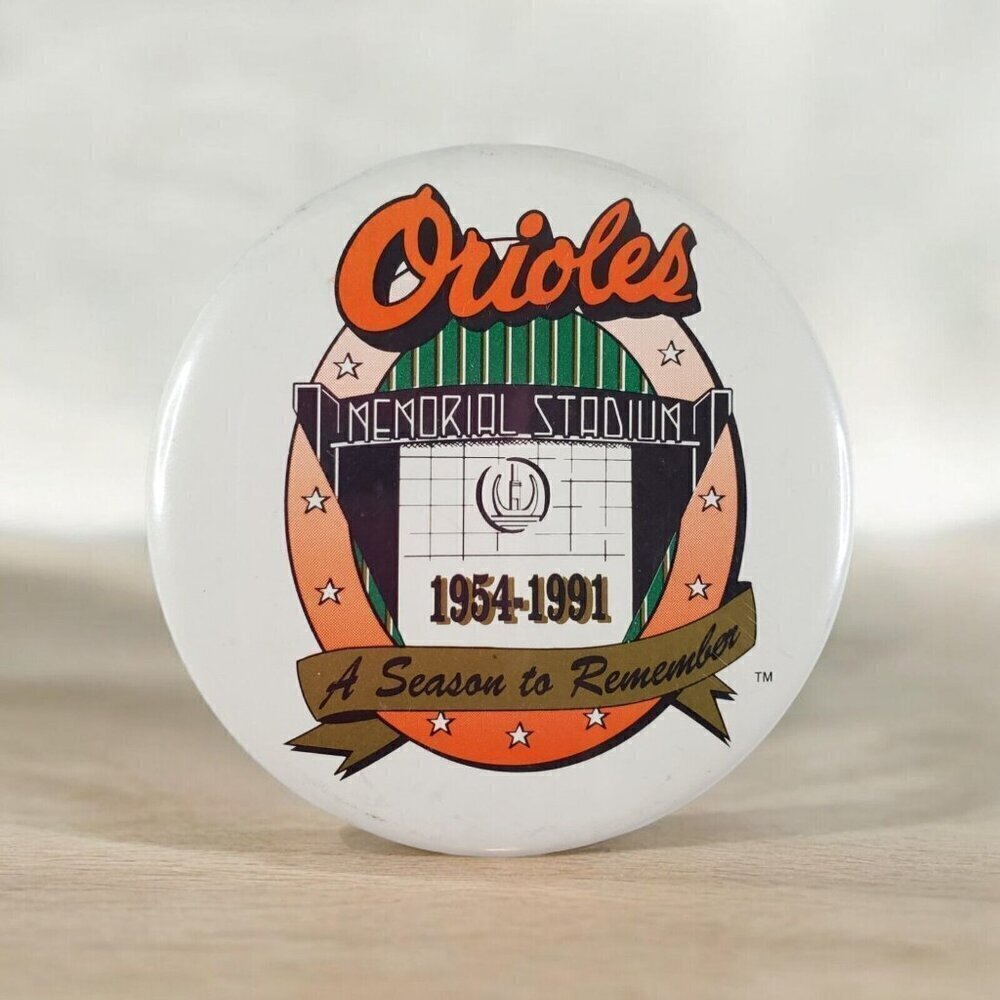 Rare Vintage 1991 MLB Memorial Park Baltimore Orioles 3.5" Button Pin Pinback